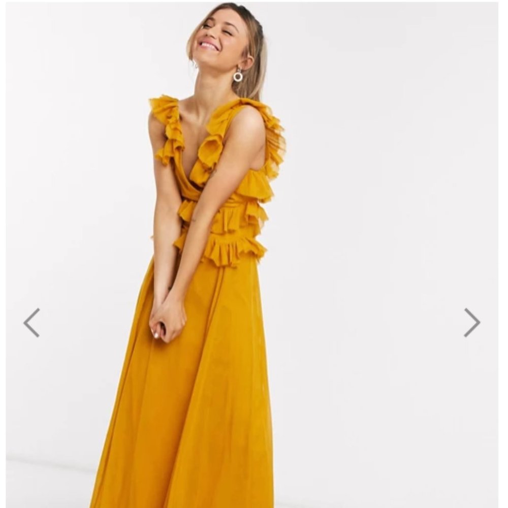 *NWT* ASOS DESIGN tiered ruffle dress w tie back